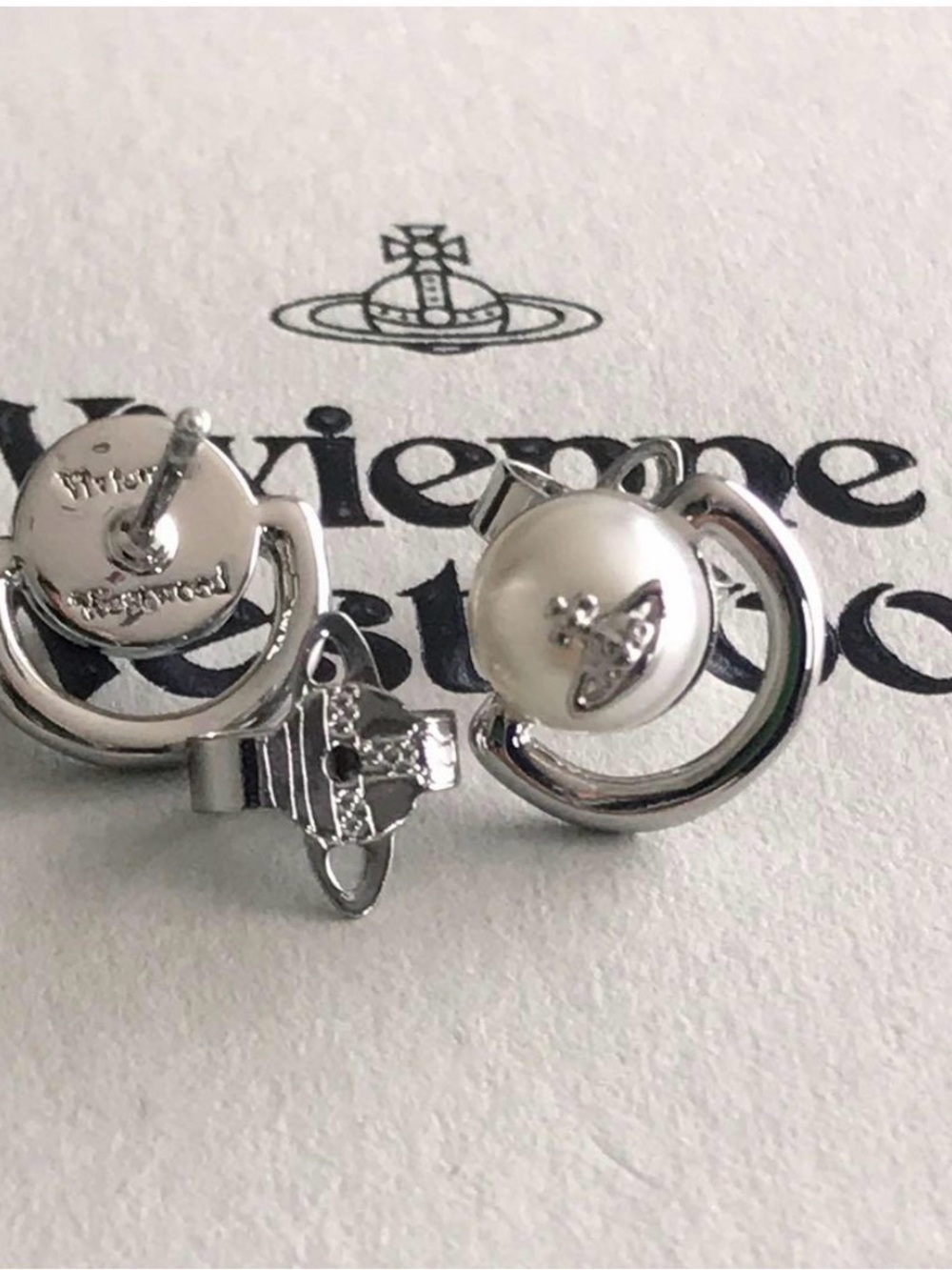 Vivienne Westwood Silver Pearl Orb Stud Earrings